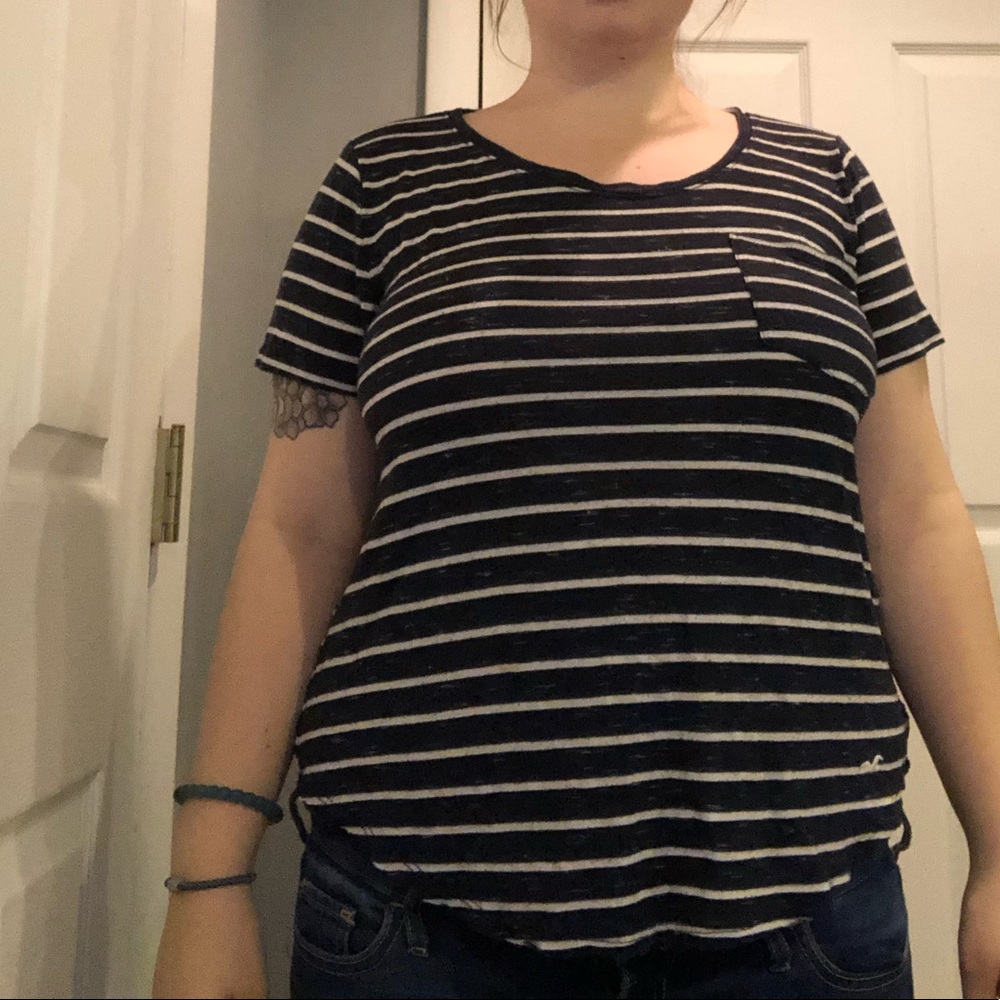 Navy Blue/White Stripped Short Sleeve Shirt